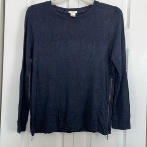 Women’s “Matty M” sz L long sleeved elevated tshirt side half zippers Navy blue